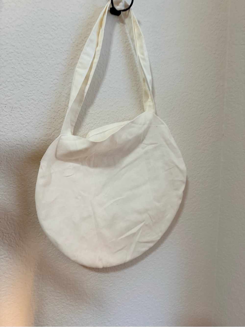 STAUD Cream Round Canvas Tote with Black Logo - Picture 3 of 4